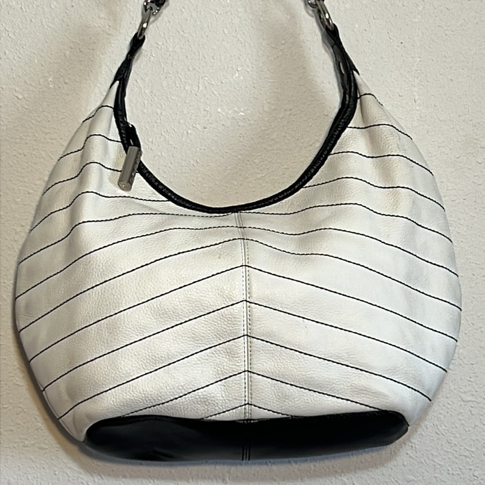 Bodhi Hobo Leather Slouchy White/ Black Shoulder Handbag